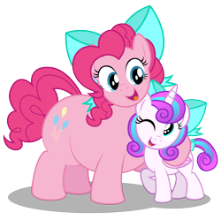 Size: 3266x3258 | Tagged: safe, artist:aleximusprime, imported from derpibooru, pinkie pie, princess flurry heart, alicorn, earth pony, pony, flurry heart's story, adorafatty, auntie pinkie, bow, cute, diabetes, diabetes intensifies, diapinkes, fat, female, filly, filly flurry heart, flurrybetes, high res, hug, mare, matching bow mares, older, older flurry heart, pudgy pie, simple background, transparent background