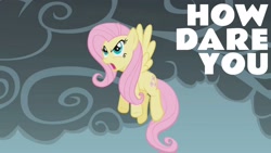 Size: 1920x1080 | Tagged: safe, edit, edited screencap, editor:quoterific, imported from derpibooru, screencap, fluttershy, pegasus, pony, dragonshy, season 1, angry, female, flying, how dare you?, open mouth, solo