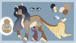 Size: 1280x727 | Tagged: safe, artist:corisodapop, imported from derpibooru, oc, oc only, oc:oodle o'bags, pony, unicorn, cloven hooves, male, reference sheet, solo, stallion