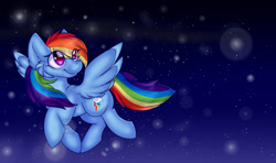 Size: 1024x607 | Tagged: safe, artist:sharkdoggo, imported from derpibooru, rainbow dash, pegasus, pony, flying, night, solo