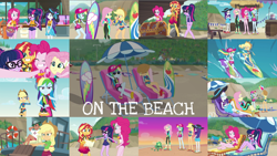 Size: 1958x1102 | Tagged: safe, edit, edited screencap, editor:quoterific, imported from derpibooru, screencap, applejack, fluttershy, pinkie pie, rainbow dash, rarity, sci-twi, sunset shimmer, tank, timber spruce, twilight sparkle, crab, human, aww... baby turtles, blue crushed, equestria girls, equestria girls series, friendship math, lost and found, the salty sails, too hot to handle, turf war, unsolved selfie mysteries, x marks the spot, applejack's hat, barefoot, beach, cap, clothes, cowboy hat, duo, duo female, eyes closed, feet, female, geode of empathy, geode of fauna, geode of shielding, geode of sugar bombs, geode of super speed, geode of super strength, geode of telekinesis, hat, humane five, humane seven, humane six, lifejacket, magazine, magical geodes, male, one eye closed, open mouth, sandals, sitting, smiling, snowcone, sunglasses, sunset, swimsuit, teeth, treasure chest, treasure hunting, treasure map, trio, trio female, wink