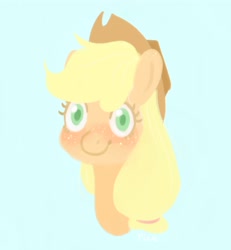 Size: 1941x2103 | Tagged: safe, artist:riceflowers_art, imported from derpibooru, applejack, earth pony, pony, blue background, bust, cowboy hat, female, hat, looking at you, mare, portrait, simple background, smiling, solo