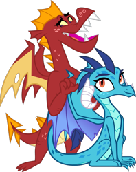 Size: 1295x1635 | Tagged: safe, alternate version, artist:melisareb, artist:sonofaskywalker, edit, imported from derpibooru, garble, princess ember, dragon, sweet and smoky, triple threat, .svg available, absurd resolution, behaving like a bird, cute, dragoness, duo, emberbetes, emble, female, freckles, gardorable, male, massage, shipping, simple background, sitting, smiling, straight, transparent background, vector