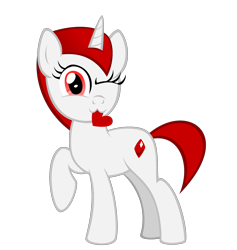 Size: 1800x1900 | Tagged: safe, artist:strategypony, imported from derpibooru, oc, oc only, oc:ruby, pony, unicorn, :3, cute, female, heart, holiday, looking at you, mare, mouth hold, one eye closed, simple background, transparent background, valentine's day