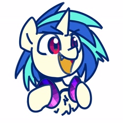 Size: 2600x2600 | Tagged: dead source, safe, artist:yaaaco, artist:yaco, imported from derpibooru, dj pon-3, vinyl scratch, pony, unicorn, chest fluff, cute, cute little fangs, fangs, female, hoof hold, mare, open mouth, raised hoof, simple background, solo, vinyl's glasses, vinylbetes, white background