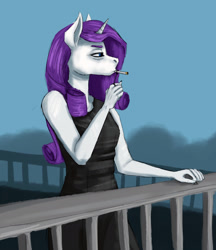 Size: 1534x1776 | Tagged: safe, artist:necromarecy, imported from derpibooru, rarity, anthro, unicorn, cigarette, clothes, dress, lidded eyes, smoking, solo, tired