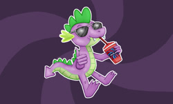 Size: 1988x1198 | Tagged: safe, artist:necromarecy, imported from derpibooru, spike, dragon, drink, drinking straw, smiling, solo, thumbs up