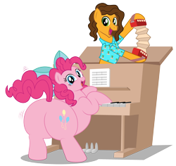 Size: 3058x2882 | Tagged: safe, artist:aleximusprime, imported from derpibooru, cheese sandwich, pinkie pie, earth pony, pony, accordion, balloonbutt, butt, butt shake, cheesepie, fat, female, male, mare, musical instrument, piano, plot, pudgy pie, shipping, simple background, stallion, straight, transparent background