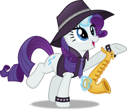 Size: 4473x3861 | Tagged: safe, artist:anime-equestria, imported from derpibooru, rarity, pony, unicorn, clothes, female, glowing horn, happy, hat, horn, jazz, levitation, magic, magic aura, musical instrument, necktie, open mouth, saxophone, shirt, simple background, solo, telekinesis, transparent background, vector, wristband