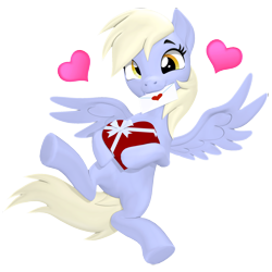 Size: 2160x2160 | Tagged: safe, artist:owlpirate, imported from derpibooru, derpy hooves, pegasus, 3d, box, chocolate, cute, derpabetes, floating heart, food, heart, holiday, letter, mouth hold, simple background, source filmmaker, transparent background, valentine's day