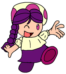 Size: 541x598 | Tagged: safe, artist:tonytoad52, imported from derpibooru, boysenberry, anthro, blouse, boysenbetes, clothes, cute, excited, female, g4, happy, one eye closed, open mouth, pink shoe, purple shoe, shirt, shoes, simple background, skirt, super mario bros., toadette, toadified, triple berry, white background