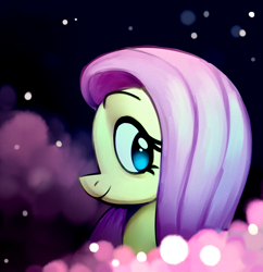 Size: 1190x1230 | Tagged: safe, artist:leynovi, imported from derpibooru, fluttershy, pony, abstract background, bust, colored pupils, cute, daaaaaaaaaaaw, female, looking at you, mare, portrait, profile, shyabetes, smiling, solo