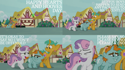 Size: 2000x1125 | Tagged: safe, edit, edited screencap, editor:quoterific, imported from derpibooru, screencap, snails, snips, sweetie belle, pony, unicorn, the break up breakdown, duo, duo male, eyes closed, female, male, open mouth, teeth, trio, walking