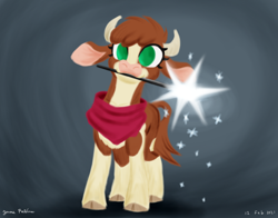 Size: 1400x1100 | Tagged: safe, artist:rockhoppr3, imported from derpibooru, arizona cow, cow, them's fightin' herds, arizona (tfh), cloven hooves, community related, mouth hold, neckerchief, solo, sparkler (firework), year of the ox