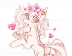 Size: 1300x1000 | Tagged: safe, artist:vird-gi, imported from derpibooru, oc, oc only, pony, unicorn, butt, chest fluff, crown, heart, jewelry, looking at you, looking back, plot, regalia, sketch, solo