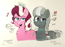 Size: 3848x2816 | Tagged: safe, artist:wiloptik, imported from derpibooru, diamond tiara, silver spoon, pony, looking at you, traditional art