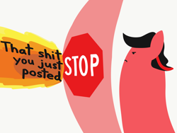 Size: 2048x1536 | Tagged: safe, artist:2merr, oc, oc only, oc:shit stopper, earth pony, pony, blocking, dot eyes, drawn on phone, drawthread, force field, frown, male, reaction image, red and black oc, shield, simple background, stop, stop sign, white background