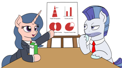 Size: 1920x1080 | Tagged: safe, artist:mkogwheel, imported from derpibooru, imported from ponybooru, oc, oc only, oc:calcium chill, oc:cans churner, earth pony, pony, unicorn, business deal, business suit, businessmare, clothes, duo, featured image, female, hoof on chin, loss (meme), lowres, male, mare, milk, milk carton, necktie, open mouth, picture for breezies, raised hoof, raised leg, simple background, stallion, stubble, suit, white background