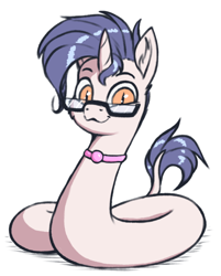 Size: 642x799 | Tagged: safe, artist:shydale, imported from ponybooru, oc, oc only, oc:yodi, original species, snake, snake pony, unicorn, :3, choker, cute, glasses, simple background, slit eyes, snek, solo, wat, white background