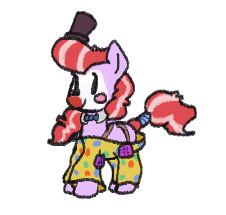 Size: 226x215 | Tagged: safe, artist:axlearts, imported from ponybooru, oc, oc only, oc:clown pony, earth pony, pony, blush sticker, blushing, bowtie, clothes, clown, clown makeup, clown nose, female, hat, mare, pants, simple background, solo, suspenders, tail wrap, top hat, white background