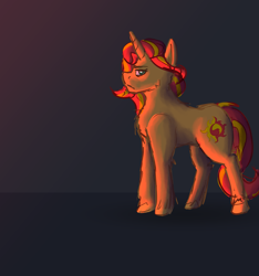Size: 3000x3200 | Tagged: safe, artist:applejackofalltrades, imported from derpibooru, sunset shimmer, pony, unicorn, frown, lighting, side view, simple background, solo