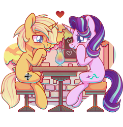 Size: 879x909 | Tagged: safe, artist:musicfirewind, artist:wavecipher, imported from derpibooru, starlight glimmer, oc, oc:sunlight bolt, pony, unicorn, canon x oc, commission, date, female, heart, heart eyes, holiday, love, male, mare, romantic, shipping, simple background, stallion, transparent background, valentine's day, wingding eyes, ych result