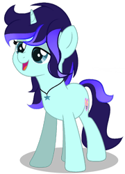 Size: 758x1054 | Tagged: safe, artist:aquabright0219, imported from derpibooru, oc, oc only, oc:aqua bright, pony, unicorn, female, horn, jewelry, mare, necklace, open mouth, smiling, solo, unicorn oc