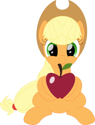 Size: 2702x3561 | Tagged: safe, artist:porygon2z, imported from derpibooru, applejack, earth pony, pony, apple, applejack's hat, cowboy hat, cute, female, food, hat, jackabetes, looking at you, simple background, solo, transparent background, vector