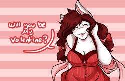 Size: 4096x2650 | Tagged: safe, artist:mscolorsplash, imported from derpibooru, oc, oc only, oc:color splash, anthro, pegasus, anthro oc, breasts, busty oc, cleavage, clothes, dress, eyes closed, female, holiday, solo, talking to viewer, valentine's day