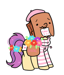 Size: 742x864 | Tagged: safe, artist:paperbagpony, imported from derpibooru, oc, oc:paper bag, clothes, fake cutie mark, flower, note, sweater