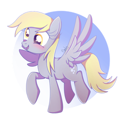 Size: 1024x1012 | Tagged: safe, artist:nnaly, imported from derpibooru, derpy hooves, pegasus, pony, blushing, cute, derp, derpabetes, female, mare, open mouth, signature, smiling, solo, sparkly eyes, spread wings, wings