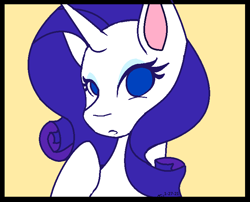 Size: 760x614 | Tagged: safe, artist:mscolorsplash, imported from derpibooru, rarity, pony, unicorn, bust, colored, female, flat colors, mare, no pupils, simple background, solo, yellow background