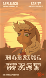 Size: 1522x2592 | Tagged: safe, artist:cocaine, imported from derpibooru, applejack, earth pony, applejack superstar, bushy brows, hat, looking at you, movie poster, poster, text, western