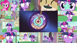 Size: 1974x1111 | Tagged: safe, edit, edited screencap, editor:quoterific, imported from derpibooru, screencap, peppermint goldylinks, pinkie pie, starlight glimmer, twilight sparkle, yona, alicorn, earth pony, insect, ladybug, pony, unicorn, yak, starlight the hypnotist, spoiler:interseason shorts, close-up, coccinellidaephobia, cute, duo, eyes closed, facehoof, female, floppy ears, friendship student, glowing horn, horn, hypnosis, hypnotized, insect on nose, magic, magic aura, open mouth, school of friendship, shocked, sitting, teeth, tired eyes, trio, twilight hates ladybugs, twilight snapple, twilight sparkle (alicorn), twilynanas, yonadorable