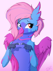 Size: 1500x2000 | Tagged: safe, artist:wolfypon, imported from derpibooru, oc, oc only, hippogriff, female, shy, solo