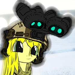 Size: 506x506 | Tagged: safe, artist:sneaks, imported from derpibooru, oc, oc only, oc:enmity, pony, unicorn, 3m peltor comtac, bust, cute, female, goggles, helmet, high cut helmet, l3harris gpnvg-18, long hair, mare, night vision goggles, portrait, solo, tactical