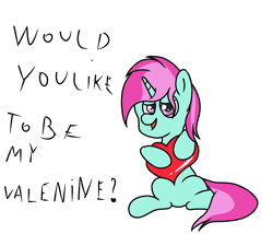 Size: 1200x1028 | Tagged: safe, artist:amateur-draw, imported from derpibooru, oc, oc:belle boue, pony, heart, hearts and hooves day, holding, holiday, simple background, sitting, text, txt, valentine's day, white background