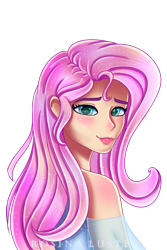 Size: 1920x2880 | Tagged: safe, artist:melanyoprisdraws, artist:opal_radiance, imported from derpibooru, fluttershy, human, bare shoulders, bedroom eyes, blushing, clothes, cute, dress, female, humanized, lipstick, looking at you, makeup, shyabetes, simple background, solo, transparent background