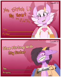 Size: 2450x3100 | Tagged: safe, artist:conmanwolf, imported from derpibooru, oc, oc only, oc:scraps, oc:stitches, draconequus, knife, valentine's day card