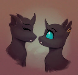 Size: 1280x1237 | Tagged: safe, artist:monx94, imported from derpibooru, oc, oc only, changeling, changeling oc, drone, ear piercing, earring, jewelry, looking at each other, piercing, romance, shipping, teeth