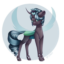 Size: 2000x2000 | Tagged: safe, artist:brilliant-luna, imported from derpibooru, queen chrysalis, changeling, changeling queen, alternate hairstyle, crown, female, jewelry, regalia, simple background, solo, solo female