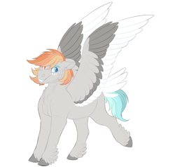 Size: 2000x1900 | Tagged: safe, artist:uunicornicc, imported from derpibooru, oc, oc only, pegasus, pony, colored wings, heterochromia, magical lesbian spawn, multicolored wings, offspring, parent:daring do, parent:rainbow dash, parents:daringdash, solo, tail feathers, wings