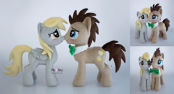 Size: 2000x1079 | Tagged: safe, artist:meplushyou, imported from derpibooru, derpy hooves, doctor whooves, time turner, earth pony, pegasus, pony, blushing, bowtie, doctorderpy, female, heart eyes, irl, male, mare, photo, plushie, shipping, stallion, straight, wingding eyes