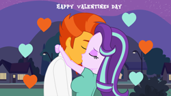 Size: 1920x1080 | Tagged: safe, artist:lhenao, imported from derpibooru, starlight glimmer, sunburst, human, unicorn, equestria girls, female, kissing, male, shipping, starburst, straight