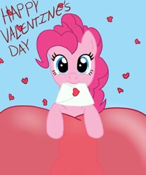 Size: 816x979 | Tagged: safe, imported from derpibooru, pinkie pie, earth pony, pony, cute, cutie pie, diapinkes, envelope, female, happy, happy valentine's day, heart, holiday, looking at you, mare, mouth hold, simple background, smiling, smiling at you, source in the description, valentine, valentine's day