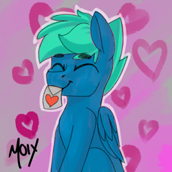 Size: 2000x2000 | Tagged: safe, artist:supermoix, imported from derpibooru, oc, oc only, oc:supermoix, pegasus, pony, cute, eyes closed, happy, heart, holiday, solo, valentine's day