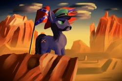 Size: 1280x853 | Tagged: safe, artist:glukoloff, imported from derpibooru, oc, earth pony, cap, confederate flag, flag, hat, monument valley, weapon