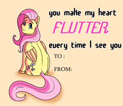 Size: 3500x3000 | Tagged: safe, artist:applejackofalltrades, imported from derpibooru, fluttershy, pegasus, pony, hearts and hooves day, holiday, sitting, smiling, solo, text, valentine's day, valentine's day card
