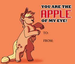Size: 3500x3000 | Tagged: safe, artist:applejackofalltrades, imported from derpibooru, applejack, earth pony, pony, hearts and hooves day, holiday, rearing, smiling, solo, standing, text, valentine's day, valentine's day card