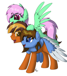 Size: 1500x1700 | Tagged: safe, artist:ponynamedmixtape, imported from derpibooru, oc, oc only, oc:b-side, oc:mixtape, oc:playlist, earth pony, pegasus, pony, family, father and child, father and daughter, female, hug, male, offspring, older, siblings, sisters, trio